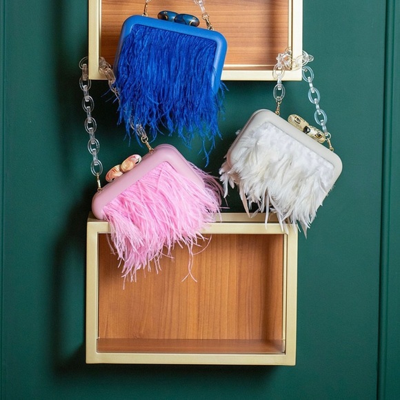 Sy&Vie pink flamingo clutch with ostrich feathers. - Picture 6 of 6